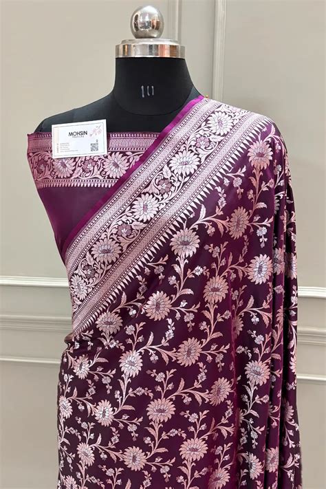 Purple Ganga Jamuna Crepe Silk Banarasi Saree – Mohsin Textiles