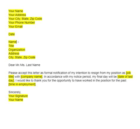 Image result for Simple Resignation Letter Sample