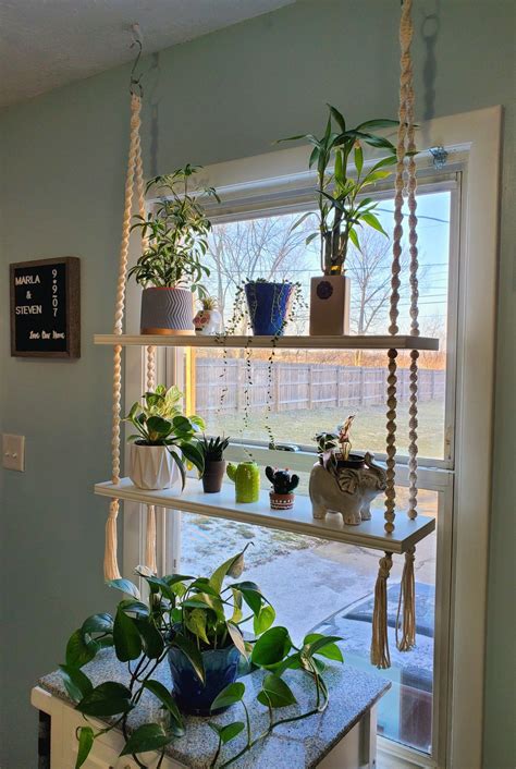Spiral knot macrame double plant hanging shelf for window by Marla ...