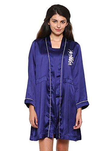 Mystere Paris Embroidered Satin Robe and Dress Set Blue : Amazon.in ...