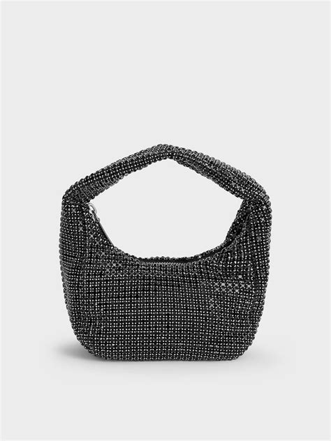 Noir Crystal-Embellished Hobo Bag - Noir - Bags - CHARLES & KEITH IN