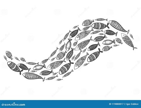 School of Fish. Stylized Group of Stylized Fishes Swimming in the Pack ...