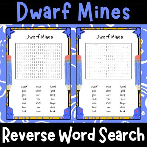 Dwarf Mines Reverse Word Search Puzzle | No Prep Printable Worksheet