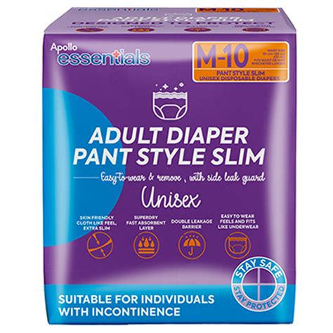 Buy Apollo Essentials Slim Adult Diaper Pant Style Unisex Medium, 10 ...