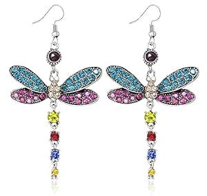 Buy Gleamart Dragonfly Earrings Boho Style Color Rhinestone Dangle ...