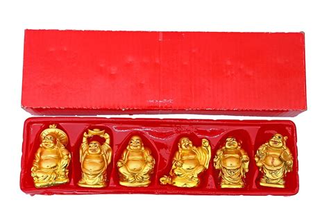 Buy Jaipuria's Feng Shui Golden Laughing Buddha 6 Figurine Set Happy ...