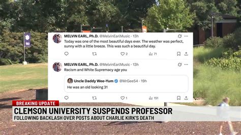 Clemson suspends professor over posts on Charlie Kirk shooting