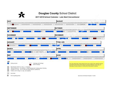 2017 - 2018 Conventional Late Start Calendar | Douglas County School ...