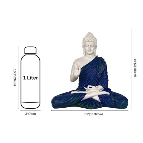 White & Blue Polyresin Buddha Statue – 14 Inch Handcrafted Meditating ...