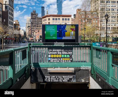 New York City - April 9, 2020: 14th Street Union Square Station subway ...
