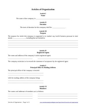 Fillable Online aaronhall.comarticles-of-organization-templateArticles ...