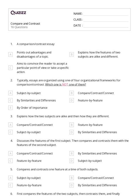 50+ Compare and Contrast worksheets on Quizizz | Free & Printable