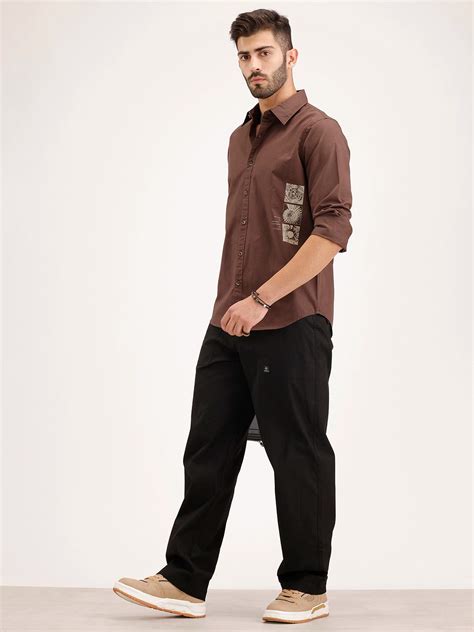 Regular Fit Placement Printed Shirt | Brown – Wrogn