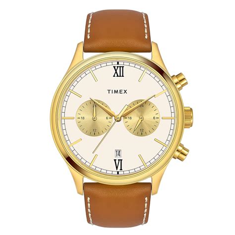 TIMEX Analog Watch for Man with Beige Round Dial & Tan Leather Strap ...