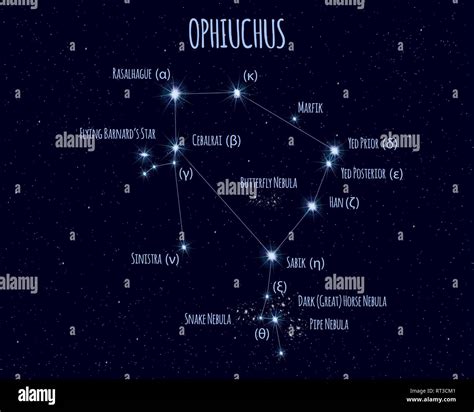 Ophiuchus (The Serpent Bearer) constellation, vector illustration with ...