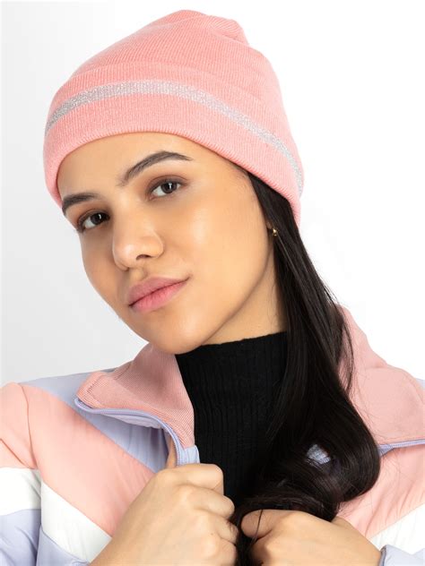 Buy Pink/Sky Knitted Cap - Winter Caps for Women | Status Quo