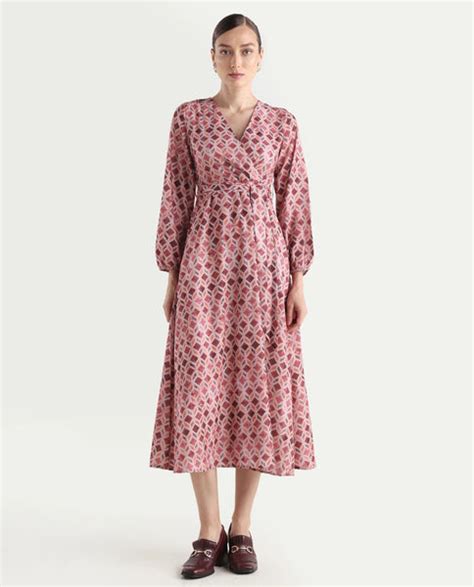 Rareism Women's Jorci Multi Polyester Overlap Neck Geometric Print Bis