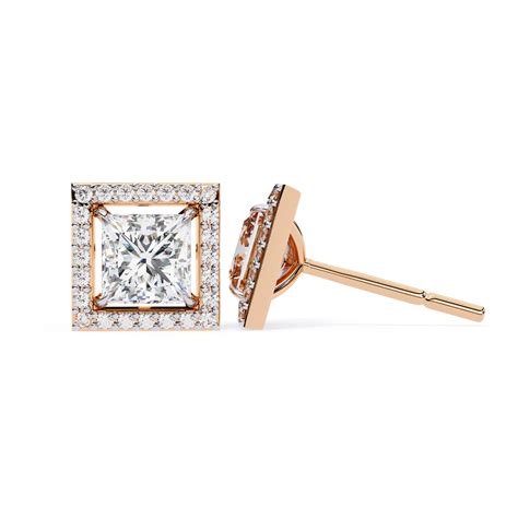 1.68 CT Princess Natural Diamond Halo Stud Earrings