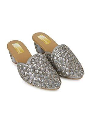 Buy The Desi Dulhan Women Grey Colored Embellished Ethnic Block Heel ...