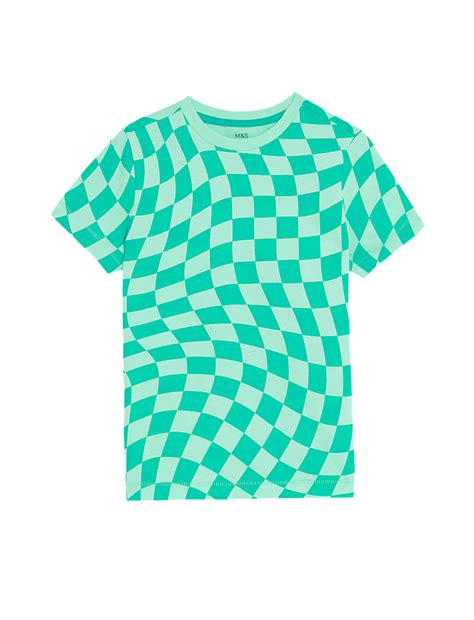 Buy Pure Cotton Checkerboard T-Shirt at Marks & Spencer