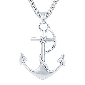Peora Stainless Steel Ship Anchor and Rope With 18" Box Necklace Chain ...