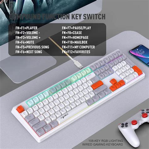 HXSJ V300 Mechanical Gaming Keyboard 108 Keys RGB Streamer Adjustable ...