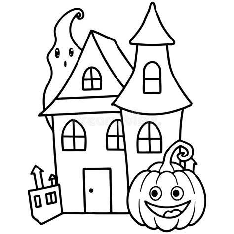 Halloween Haunted House Coloring Page for Kids Stock Photo - Image of ...