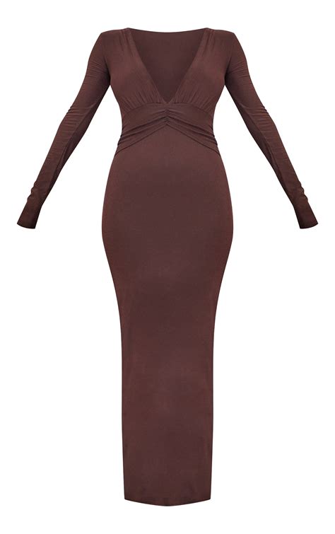 Chocolate Brown Soft Twisted Plunge Maxi Dress | Dresses ...