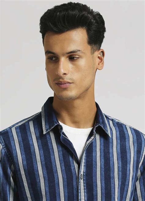 Yarn Dyed Stripes Indigo Long Sleeve Shirt | Pepe Jeans India