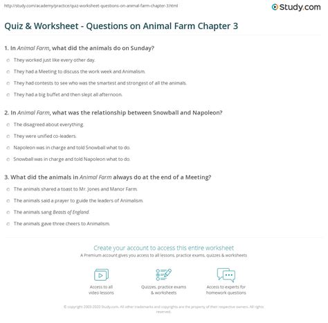Quiz & Worksheet - Questions on Animal Farm Chapter 3 | Study.com