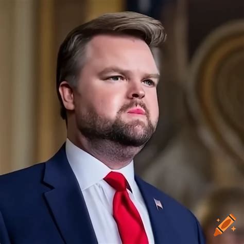 J. D. Vance in makeup and expressing emotions during campaign on Craiyon