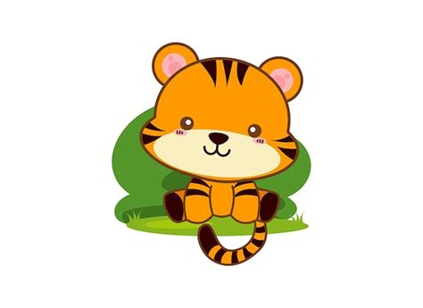 Tigre mignon et timide est souriant | Vecteur Premium