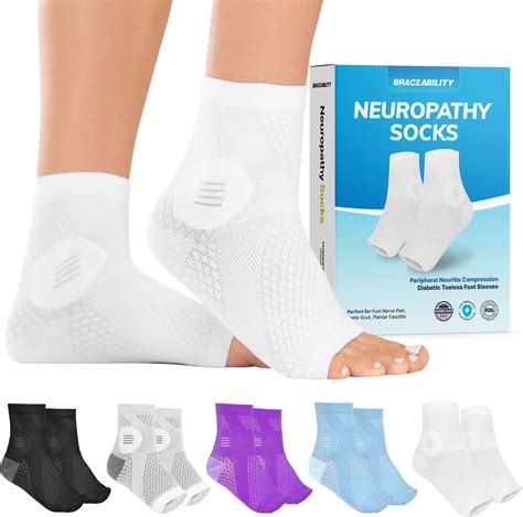 BraceAbility Neuropathy Socks(Pair): Peripheral Compression For Neuritis, Fingerless Diabetic ...