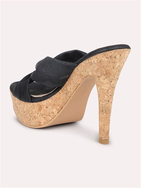 Buy Now Women Black Textured Platform Heels