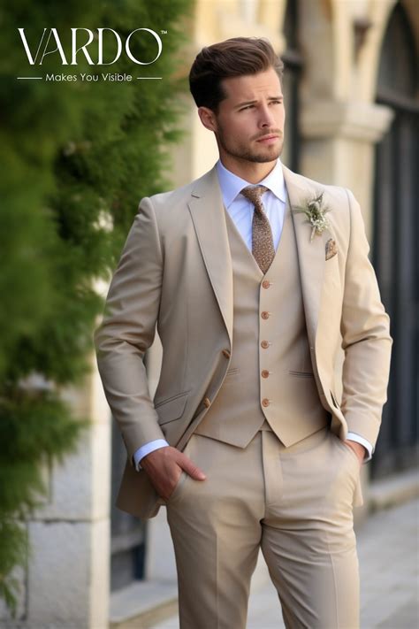 Buy Beige Three Piece Tuxedo Wedding Suits for Men Bespoke Wedding Suit ...