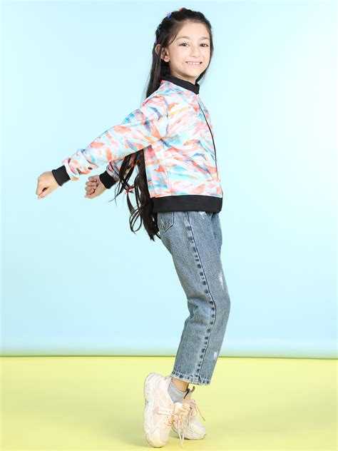 Cutiekins Cotton Lycra Wave Printed Full Sleeves Jacket-Turquoise Blue