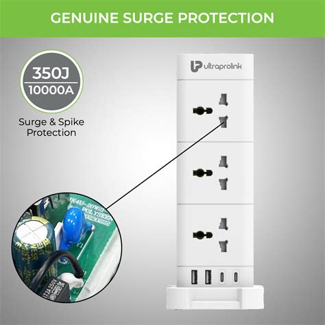 UltraProlink UM1190U Power Tower Surge Protector with 12 Sockets|2 USB