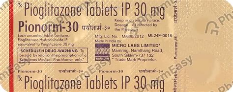 Pionorm 30 MG Tablet (10): Uses, Side Effects, Price, Dosage ...