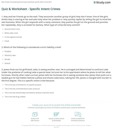 Quiz & Worksheet - Specific Intent Crimes | Study.com