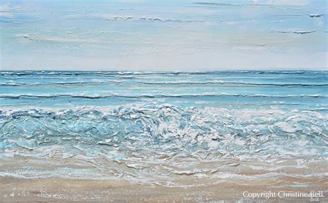 ORIGINAL Abstract Beach Painting Textured Coastal Blue Ocean Art Decor – Contemporary Art by ...