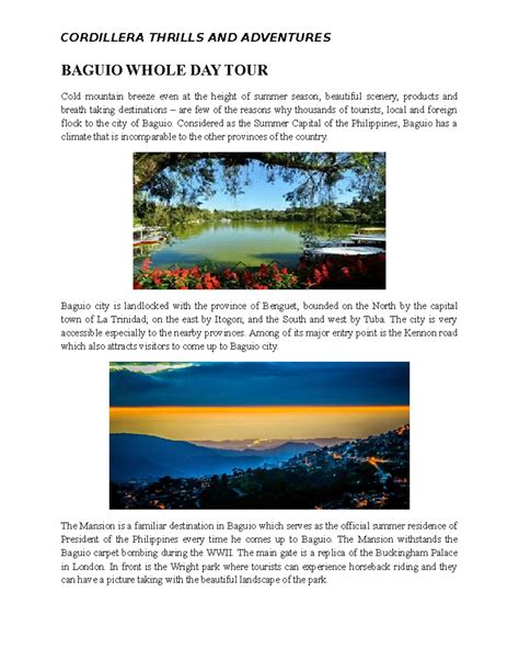 Baguio TOUR - none - BAGUIO WHOLE DAY TOUR Cold mountain breeze even at the height of summer ...