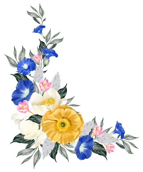 Free Spring floral bouquet watercolor blue and yellow flower blooming ...