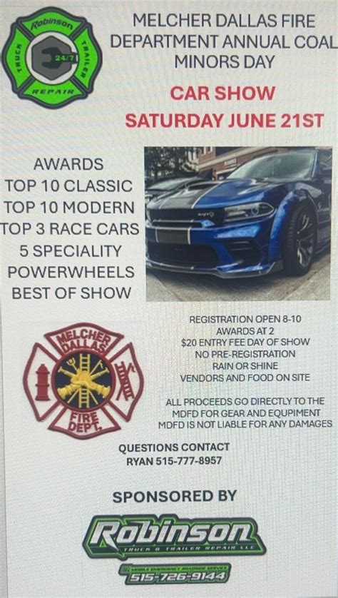 MDFD Annual Coal Miners Car Show, 201 NE Center St, Melcher-Dallas, IA ...