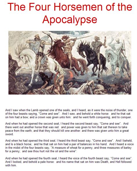 Names Of The Four Horsemen Of The Apocalypse And Their Horses