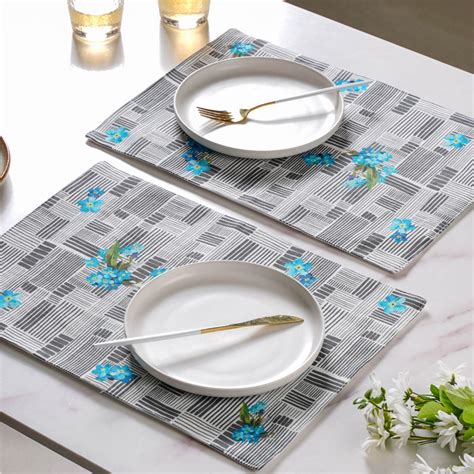 Bluebell Dining Cotton Printed Table Mat Grey Set Of 2