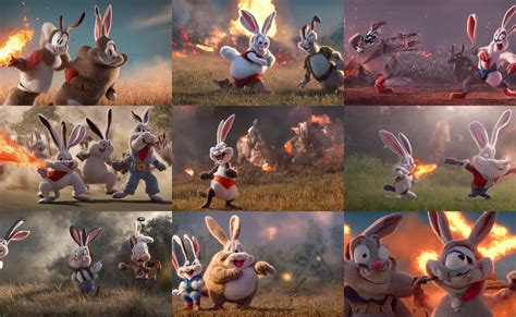 cinematic shot of fat realistic bugs bunny in the heat | Stable ...