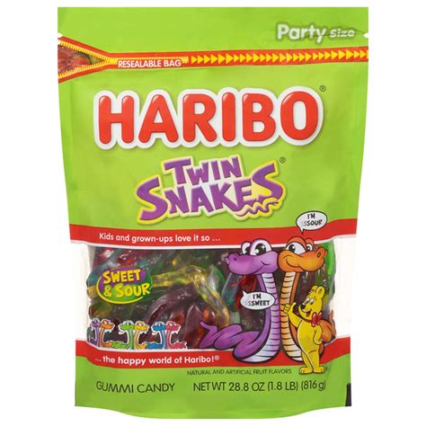 Haribo Gummi Candy, Sweet & Sour, Twin Snakes, Party Size | Fig App