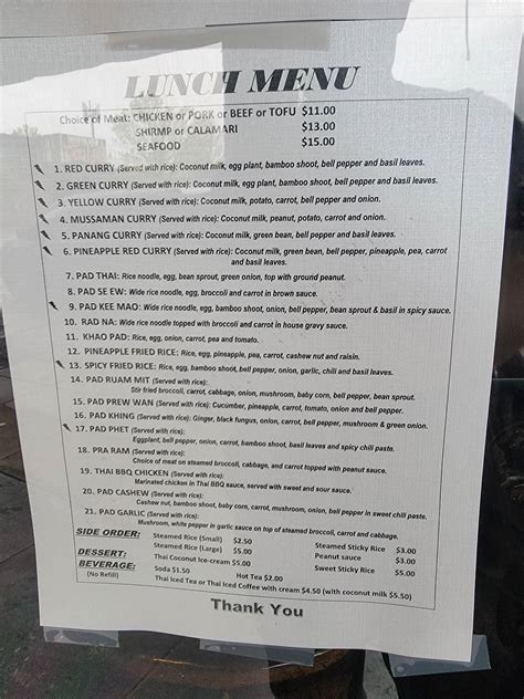 Menu at Thai Country Restaurant, McMinnville