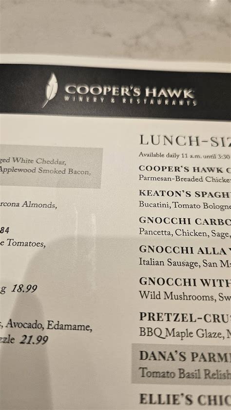Menu at Cooper’s Hawk Winery & Restaurants- Avon, OH - Chester Road, Avon
