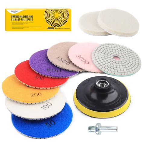 11PCS Diamond Polishing Pads Kit for Granite Stone Concrete Marble Grinding Discs Set, 4 inch ...